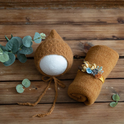 Newborn Mohair Stretch Knit Wrap Hat And Headband Set Photography Props Baby-TB00767-Veeddydropshipping Newborn Mohair Stretch Knit Wrap Hat And Headband Set Photography Props Baby-TB00767-Veeddydropshipping