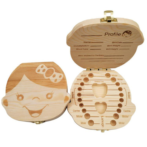 Wooden Baby Kids Tooth Storage Box English/Spanish/French/Russian/Italian-TB00793-Veeddydropshipping Wooden Baby Kids Tooth Storage Box English/Spanish/French/Russian/Italian-TB00793-Veeddydropshipping