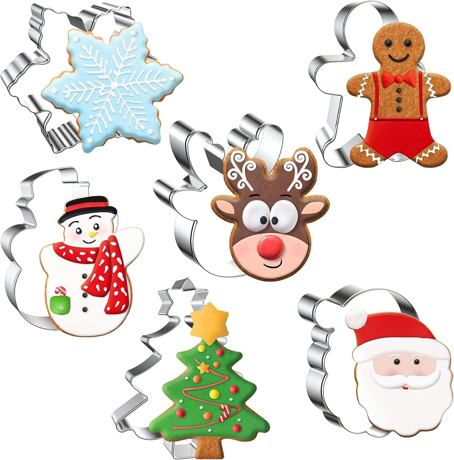       6PcsStainlessSteelChristmasCookieMouldsChristmasTreeSnowman-Veeddydropshipping-9