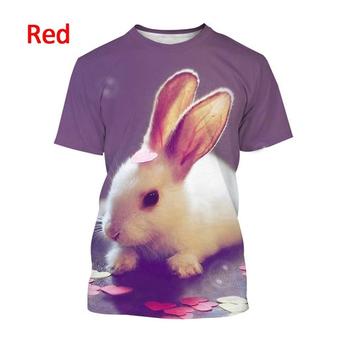 Casual T-shirt Cute Rabbit Pattern Summer Unisex Short Sleeve Round Neck Hip Hop T-Shirt-Veeddydropshipping