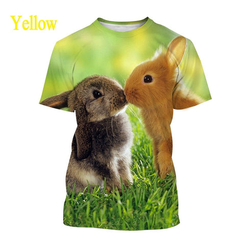 Casual T-shirt Cute Rabbit Pattern Summer Unisex Short Sleeve Round Neck Hip Hop T-Shirt-Veeddydropshipping