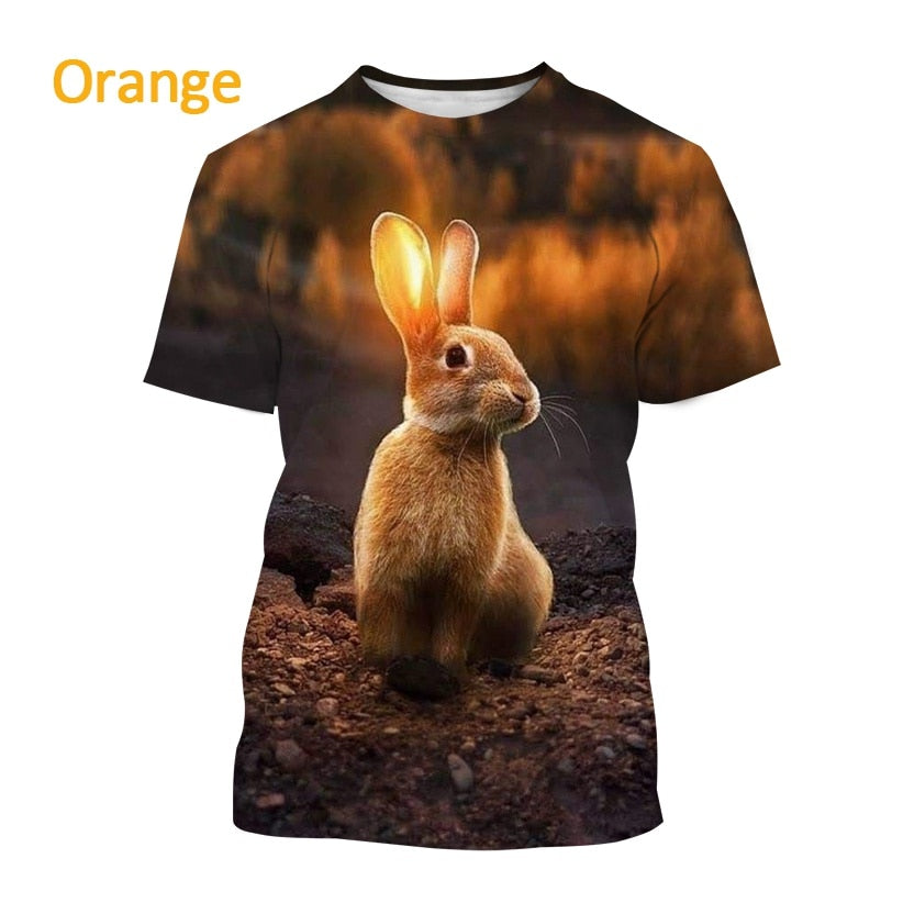 Casual T-shirt Cute Rabbit Pattern Summer Unisex Short Sleeve Round Neck Hip Hop T-Shirt-Veeddydropshipping