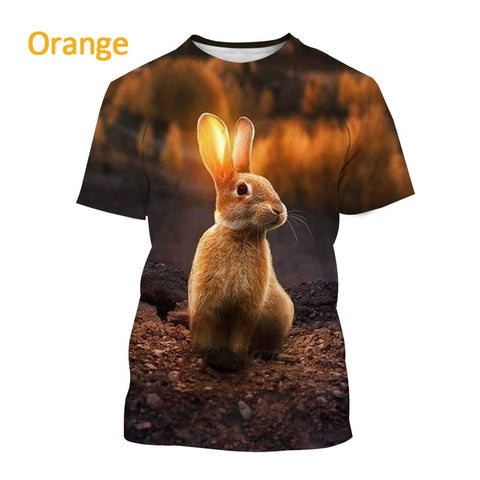 Casual T-shirt Cute Rabbit Pattern Summer Unisex Short Sleeve Round Neck Hip Hop T-Shirt-Veeddydropshipping