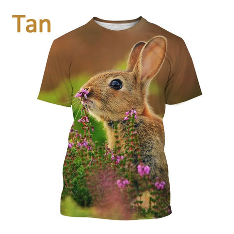 Casual T-shirt Cute Rabbit Pattern Summer Unisex Short Sleeve Round Neck Hip Hop T-Shirt-Veeddydropshipping