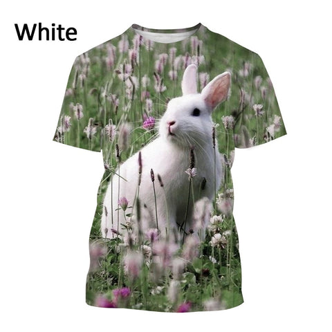 Casual T-shirt Cute Rabbit Pattern Summer Unisex Short Sleeve Round Neck Hip Hop T-Shirt-Veeddydropshipping
