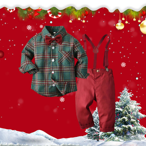    Boys_PlaidShirtBibTwoPieceChristmasClothingSet-Veeddydropshipping-1