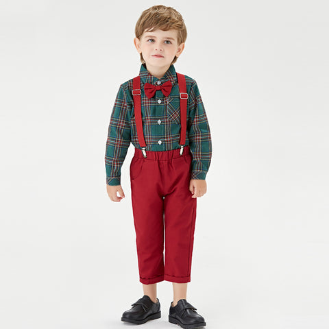      Boys_PlaidShirtBibTwoPieceChristmasClothingSet-Veeddydropshipping-2