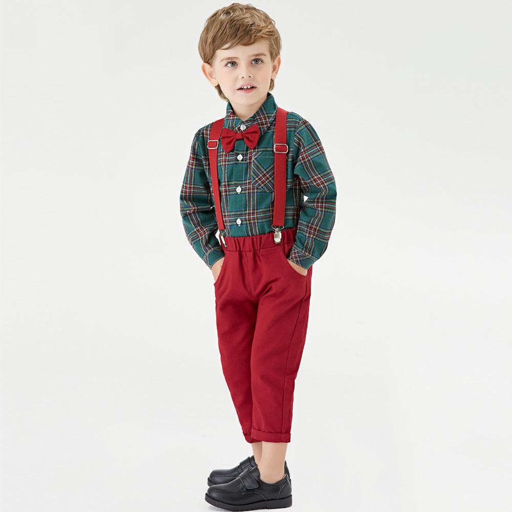    Boys_PlaidShirtBibTwoPieceChristmasClothingSet-Veeddydropshipping-3