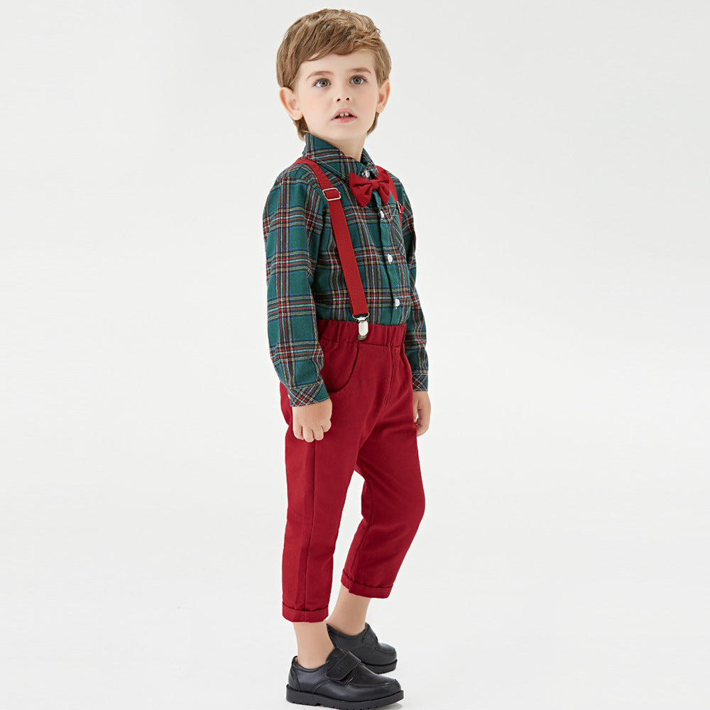    Boys_PlaidShirtBibTwoPieceChristmasClothingSet-Veeddydropshipping-4