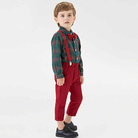    Boys_PlaidShirtBibTwoPieceChristmasClothingSet-Veeddydropshipping-4