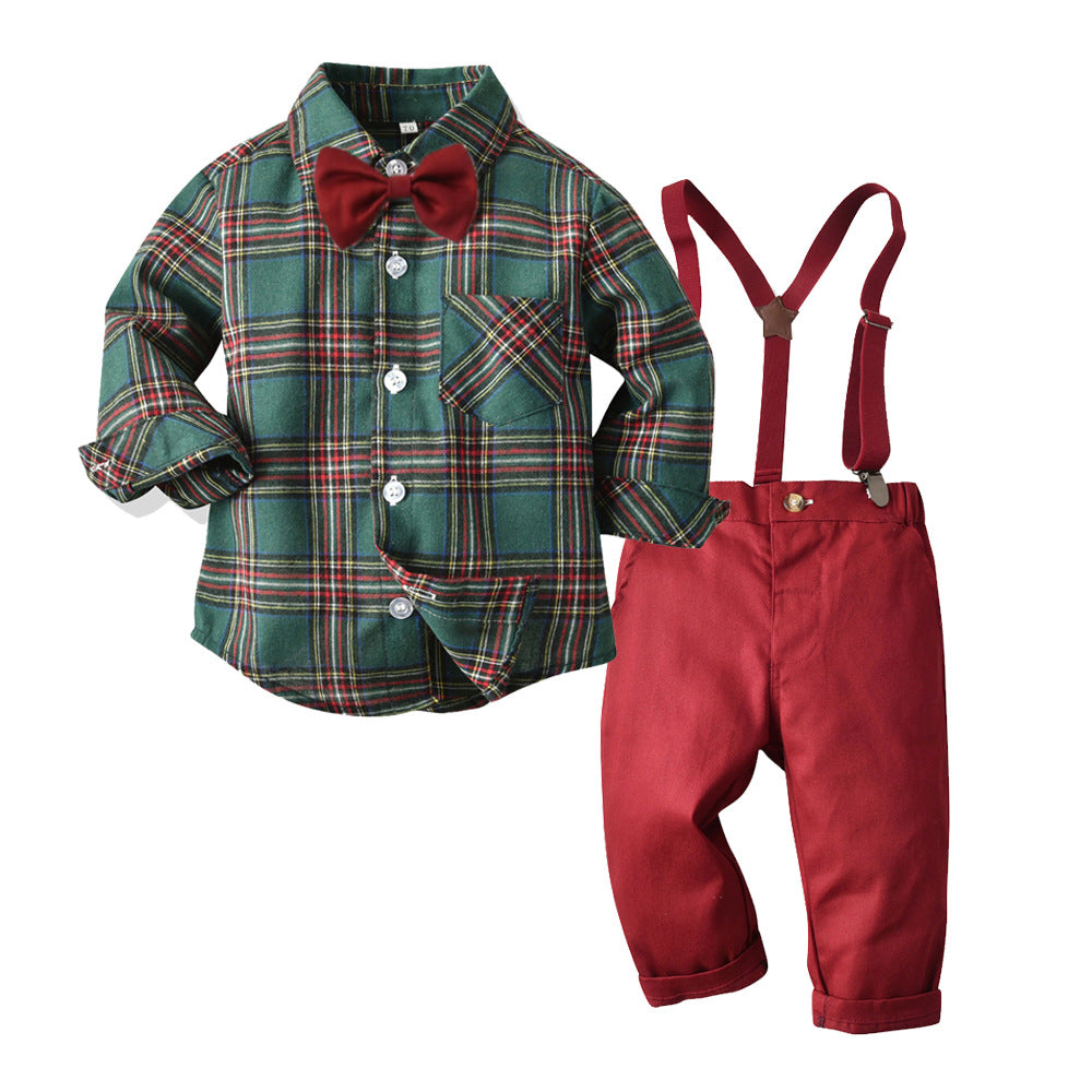       Boys_PlaidShirtBibTwoPieceChristmasClothingSet-Veeddydropshipping-7