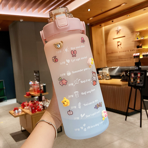 Camping Stickers Water Bottle With Straw 2000ml Cute Portable Scale Bottle-veeddydropshipping-3