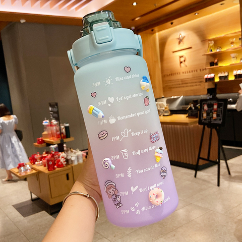 Camping Stickers Water Bottle With Straw 2000ml Cute Portable Scale Bottle-veeddydropshipping-5