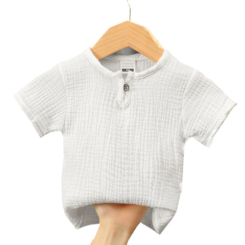 Children T-Shirts Kids Boys Girls Linen Pleated Clothes-Veeddydropshipping