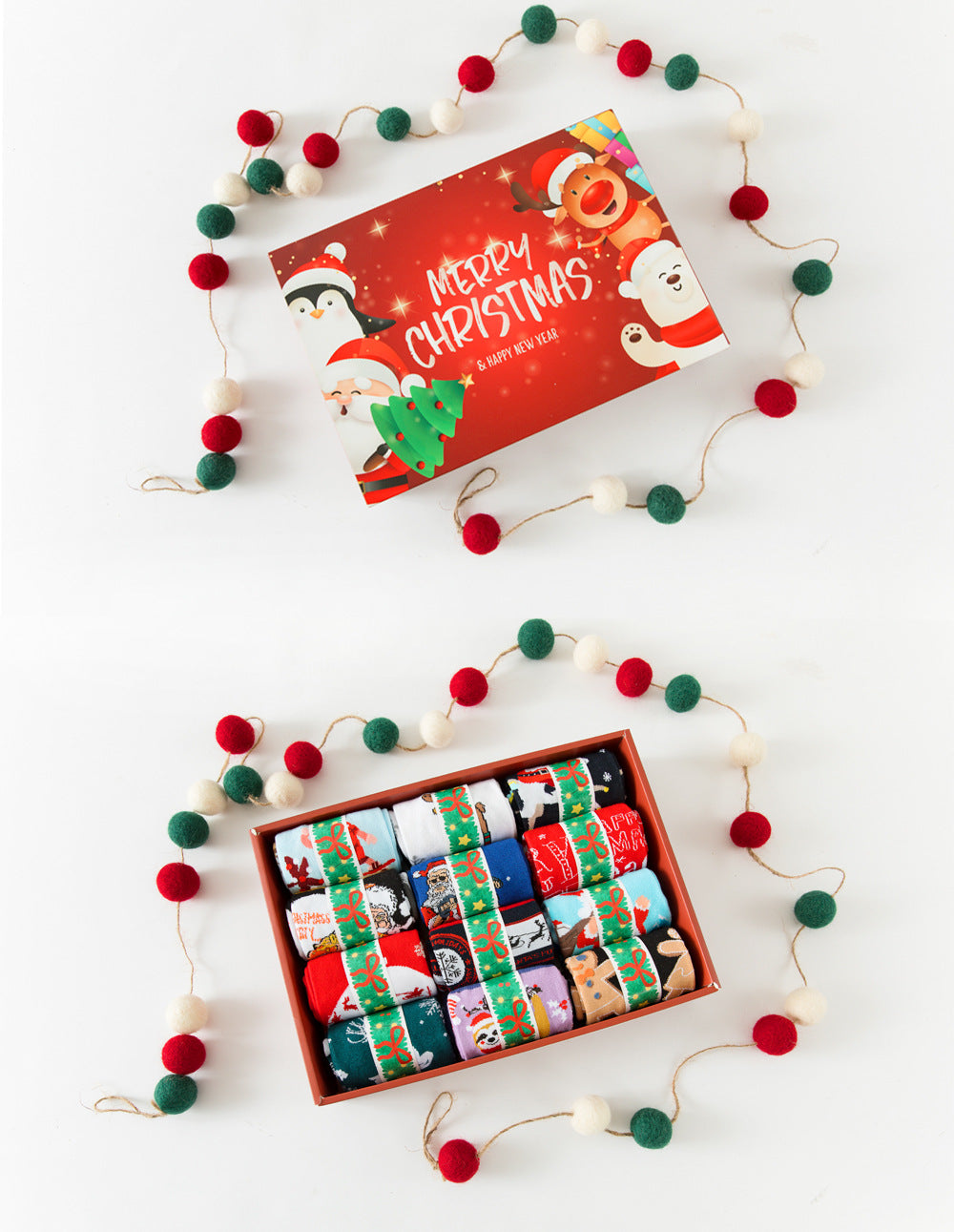    Christmas12ColoursSocksFatherChristmasSnowflakeSocks-Veeddydropshipping-3