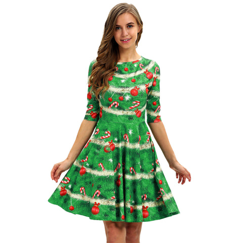    ChristmasDressesWomenSlimRoundNeckHighWaistA-LineSkirt-Veeddydropshipping-2