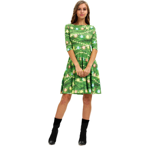    ChristmasDressesWomenSlimRoundNeckHighWaistA-LineSkirt-Veeddydropshipping-5
