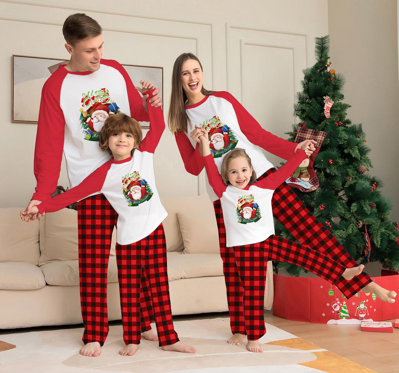    ChristmasParent-ChildSetCartoonPlaidPrintLongSleeveSet-Veeddydropshipping-1