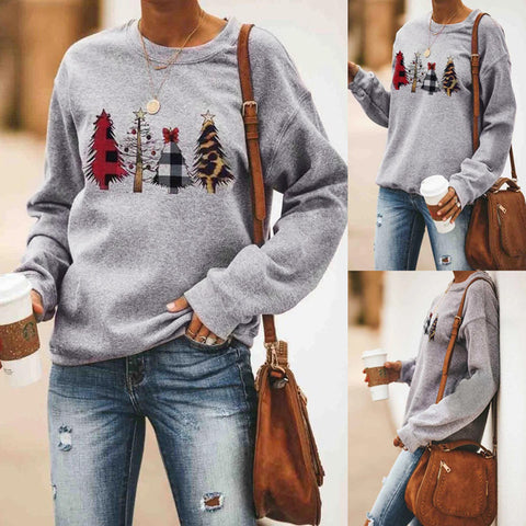      ChristmasTreePatternPrintedRoundNeckLongSleevePulloverSweatshirt-Veeddydropshipping-1