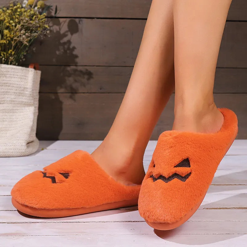 CuteHalloweenPumpkinSlippersWinterWarmPlush-Veeddydropshipping-6