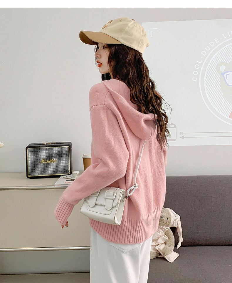 DoubleZipHoodedShortKnittedCardiganSweaterJacket-Veeddydropshipping-4