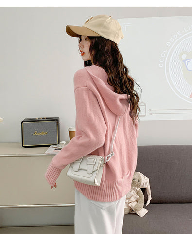 DoubleZipHoodedShortKnittedCardiganSweaterJacket-Veeddydropshipping-4