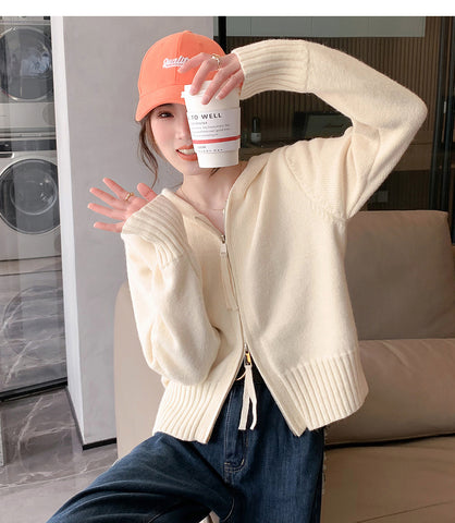 DoubleZipHoodedShortKnittedCardiganSweaterJacket-Veeddydropshipping-5