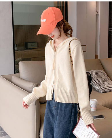 DoubleZipHoodedShortKnittedCardiganSweaterJacket-Veeddydropshipping-6