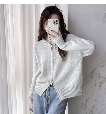 DoubleZipHoodedShortKnittedCardiganSweaterJacket-Veeddydropshipping-8