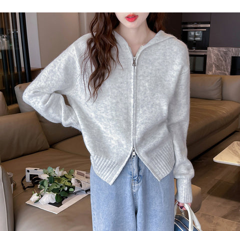 DoubleZipHoodedShortKnittedCardiganSweaterJacket-Veeddydropshipping-9