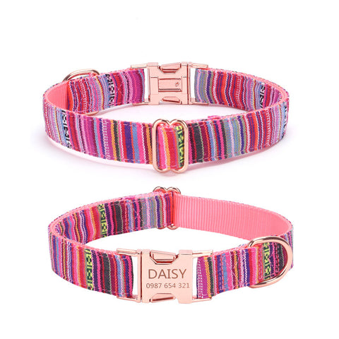    EngravedMetalBuckleBohemianStripePlaidPetCollar-Veeddydropshipping-2
