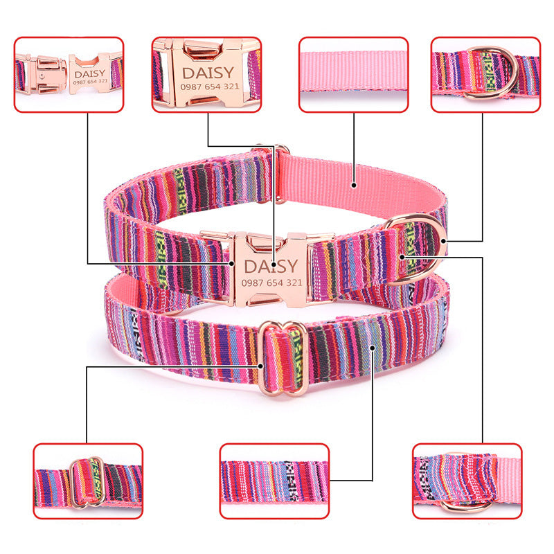    EngravedMetalBuckleBohemianStripePlaidPetCollar-Veeddydropshipping-3