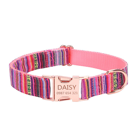    EngravedMetalBuckleBohemianStripePlaidPetCollar-Veeddydropshipping-6