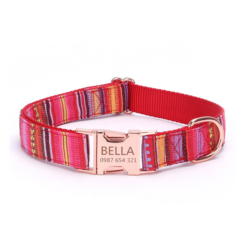    EngravedMetalBuckleBohemianStripePlaidPetCollar-Veeddydropshipping-7