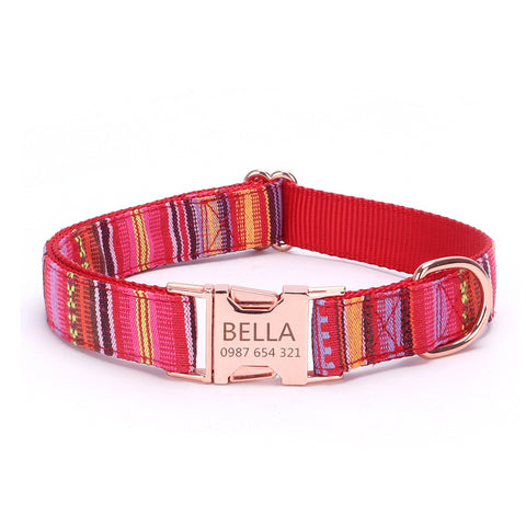    EngravedMetalBuckleBohemianStripePlaidPetCollar-Veeddydropshipping-7