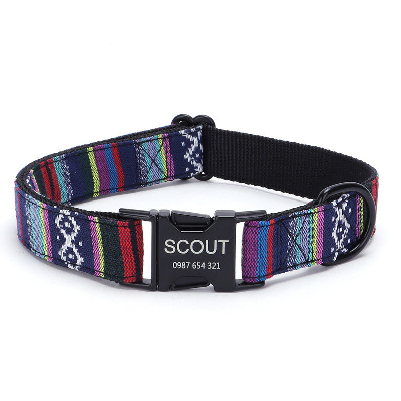    EngravedMetalBuckleBohemianStripePlaidPetCollar-Veeddydropshipping-8