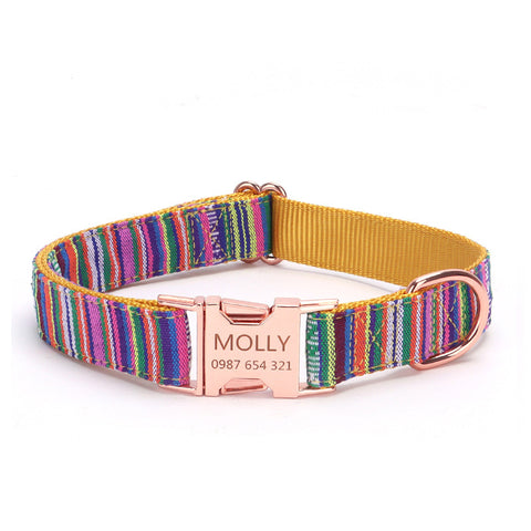    EngravedMetalBuckleBohemianStripePlaidPetCollar-Veeddydropshipping-9