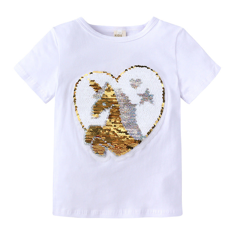 Girls Summer T-Shirt Kids Unicorn Pattern Discoloration Tops Tees-Veeddydropshipping-01
