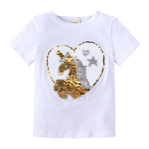 Girls Summer T-Shirt Kids Unicorn Pattern Discoloration Tops Tees-Veeddydropshipping-01