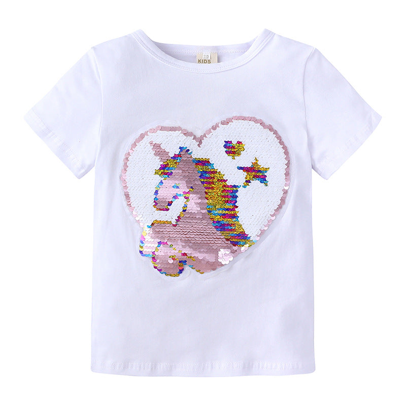 Girls Summer T-Shirt Kids Unicorn Pattern Discoloration Tops Tees-Veeddydropshipping-02