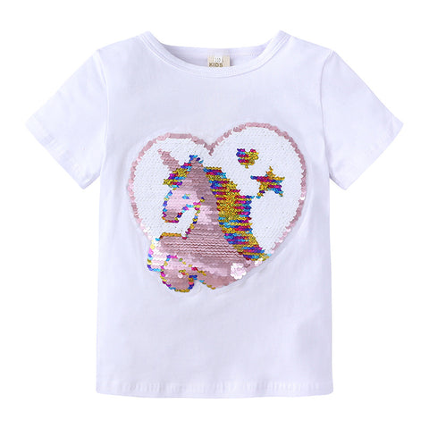 Girls Summer T-Shirt Kids Unicorn Pattern Discoloration Tops Tees-Veeddydropshipping-02