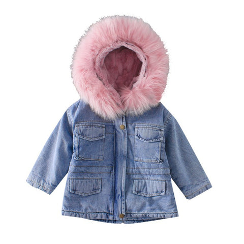 Girls Winter Denim Jackets fur Collar Outerwear-Veeddydropshipping