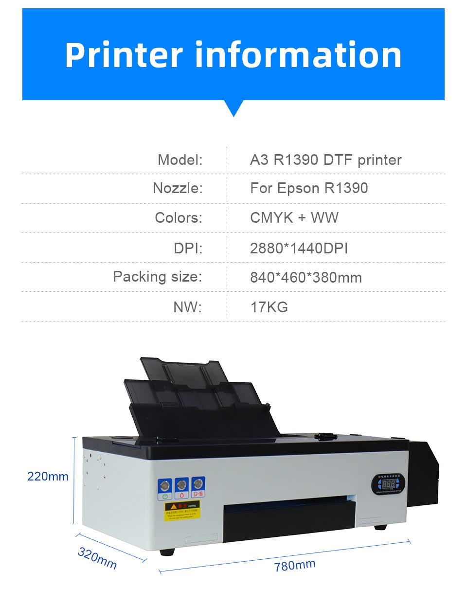 A3 DTF Printer A3 R1390 DTF Printer Directly To Film DTF Transfer Film -Veeddydropshipping