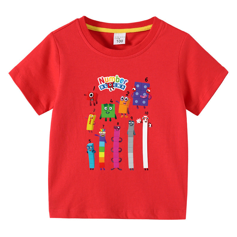 Kids Funny Number Blocks Clothes Summer Leisure T-shirt-Veeddydropshipping