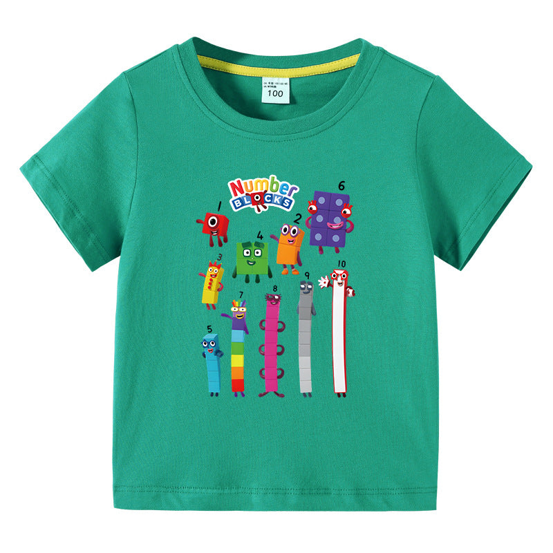 Kids Funny Number Blocks Clothes Summer Leisure T-shirt-Veeddydropshipping