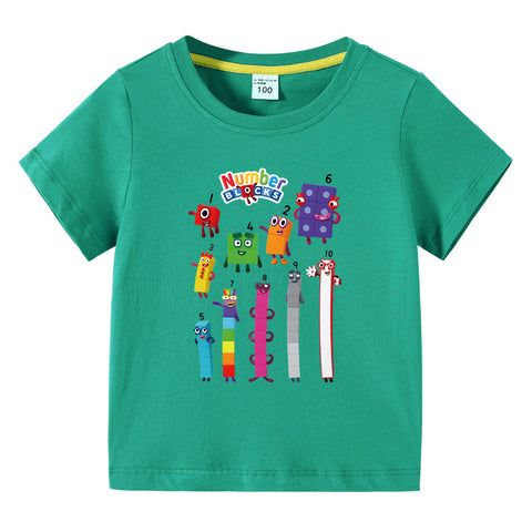 Kids Funny Number Blocks Clothes Summer Leisure T-shirt-Veeddydropshipping