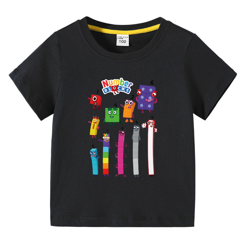 Kids Funny Number Blocks Clothes Summer Leisure T-shirt-Veeddydropshipping
