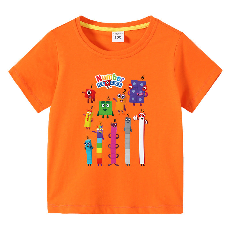 Kids Funny Number Blocks Clothes Summer Leisure T-shirt-Veeddydropshipping