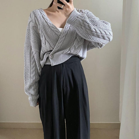 LeisureOneGrainSlantedCollarHempFlowerLongSleeves-Veeddydropshipping-2