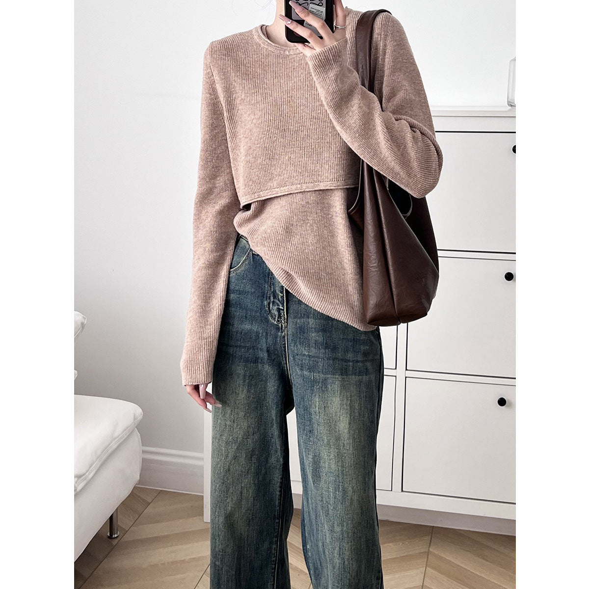 LongSleeveStraplessCasualCamisoleTopTwoPieceSet-Veeddydropshipping-1
